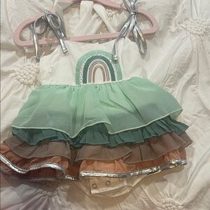 Girls Mint Rainbow Layered One-Piece Romper